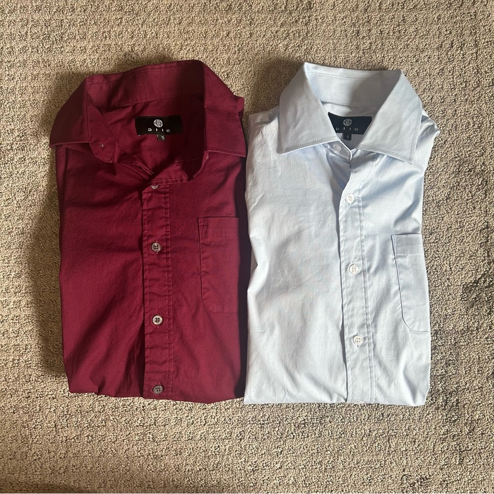 DIIG Men’s Long Sleeve Regular Fit Dress Shirt Size 15 Maroon/Blue Bundle